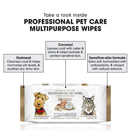 PROFESSIONAL PET CARE MULTIPURPOSE WIPES- OATMEAL & COCONUT