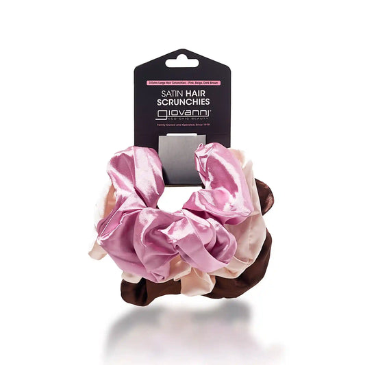SATIN HAIR SCRUNCHIES (3 pack - Blush, Beige, Dark Brown)
